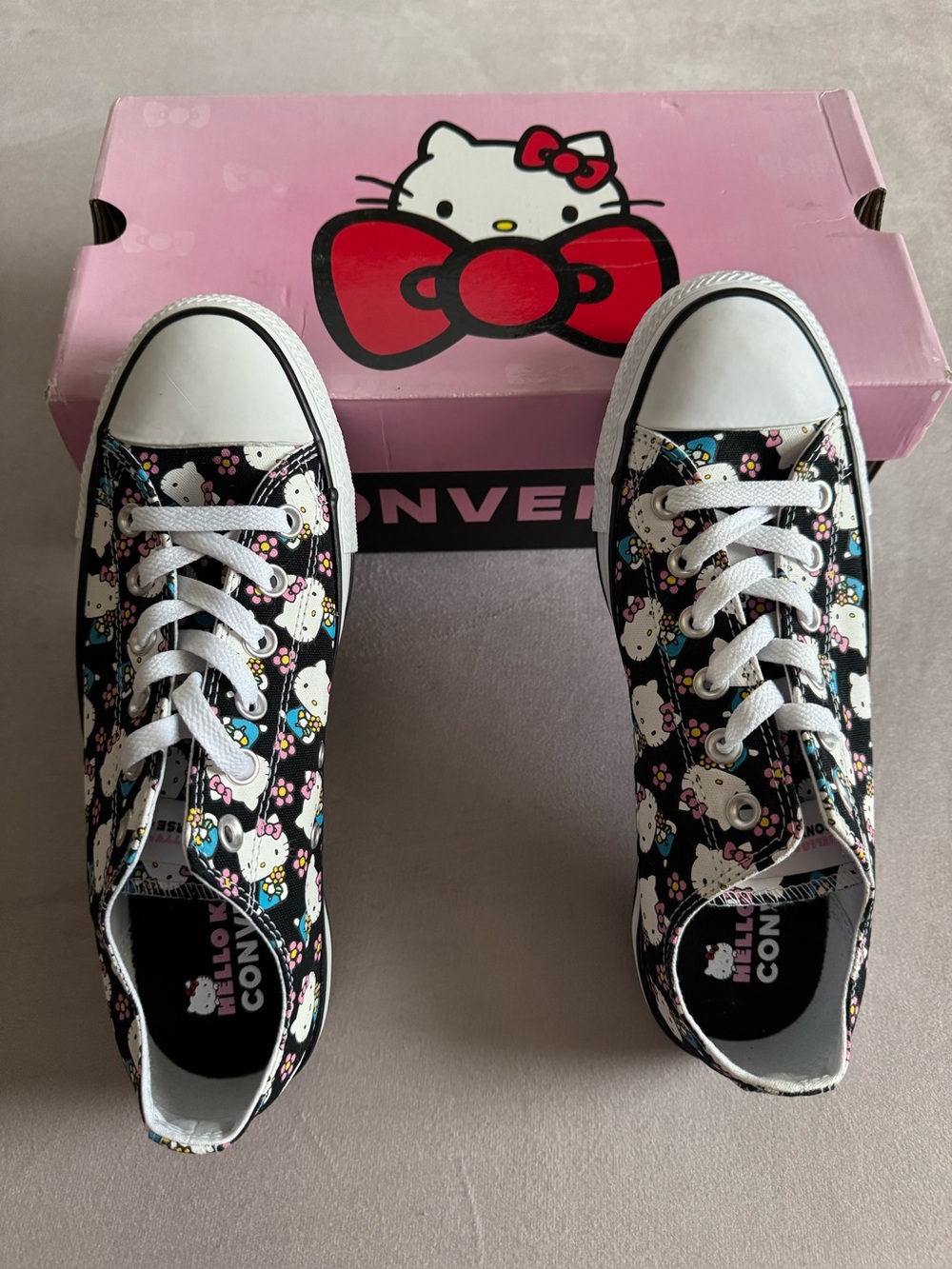 Converse Black Hello Kitty Floral Low-Top Sneakers with Pink & Blue Accents - Picture 7 of 11